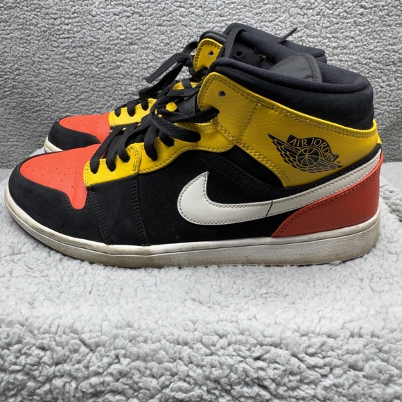 Nike Air Jordan 1 Shoes Mens 11.5 Mid Black Gym Red Yellow Sneakers 852542-087 - Picture 10 of 16